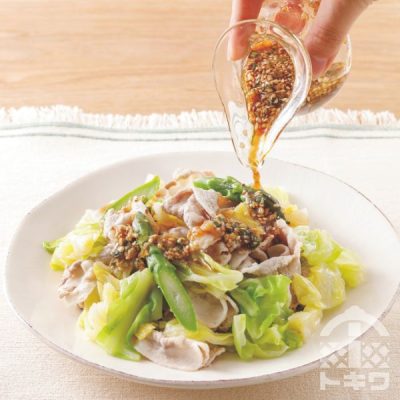 春キャベツと豚肉の香味甘酢だれ